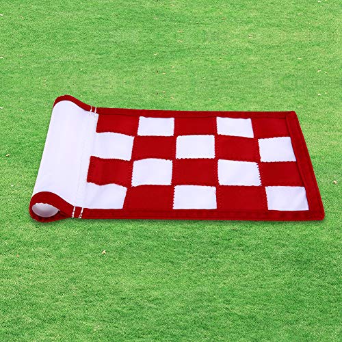Nylon Golf Putting Green Flags - Solid & Checkered, Indoor/Outdoor, 8.7"x6" (White-Red) - Thumbnail 4
