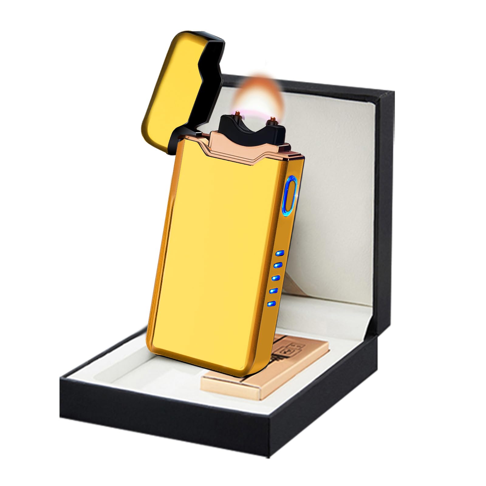 SKRFIREPremium Windproof Arc Lighter - USB-C Rechargeable Plasma Flame for Camping, BBQs & Candles | Large Flame with Battery Indicator | Perfect for Outdoor Adventures & Home Use（Gold）