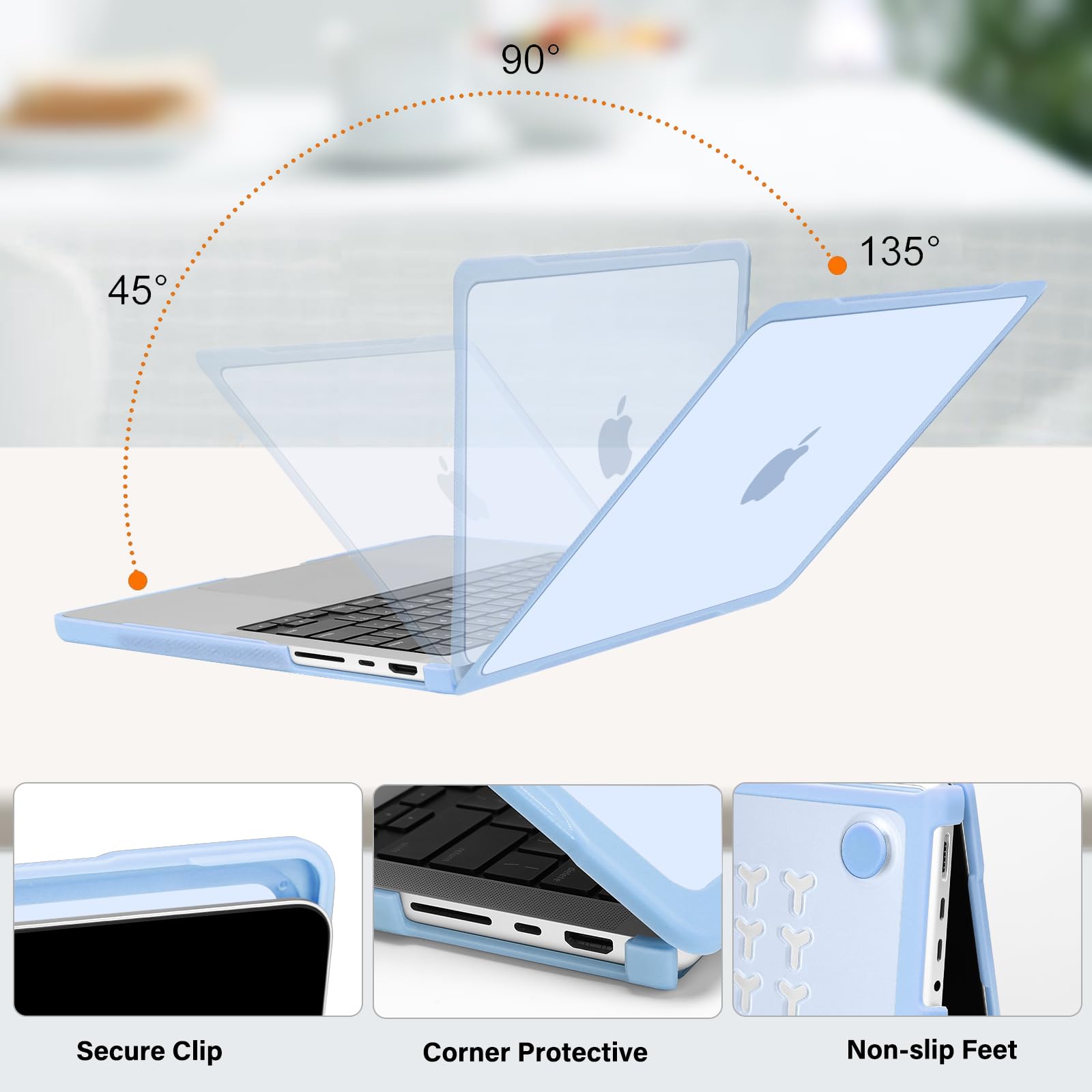 MOSISO Funda Compatible con MacBook Pro 14 Pulgadas 2026-2021 M5 M4 M3 M2 M1 A3426 A3427 A3434 A3112 A3185 A3401 A2918-A2442, TPU Bumper Antirrayas Carcasa&Cubreteclado&Pantalla Film,Azul Aire