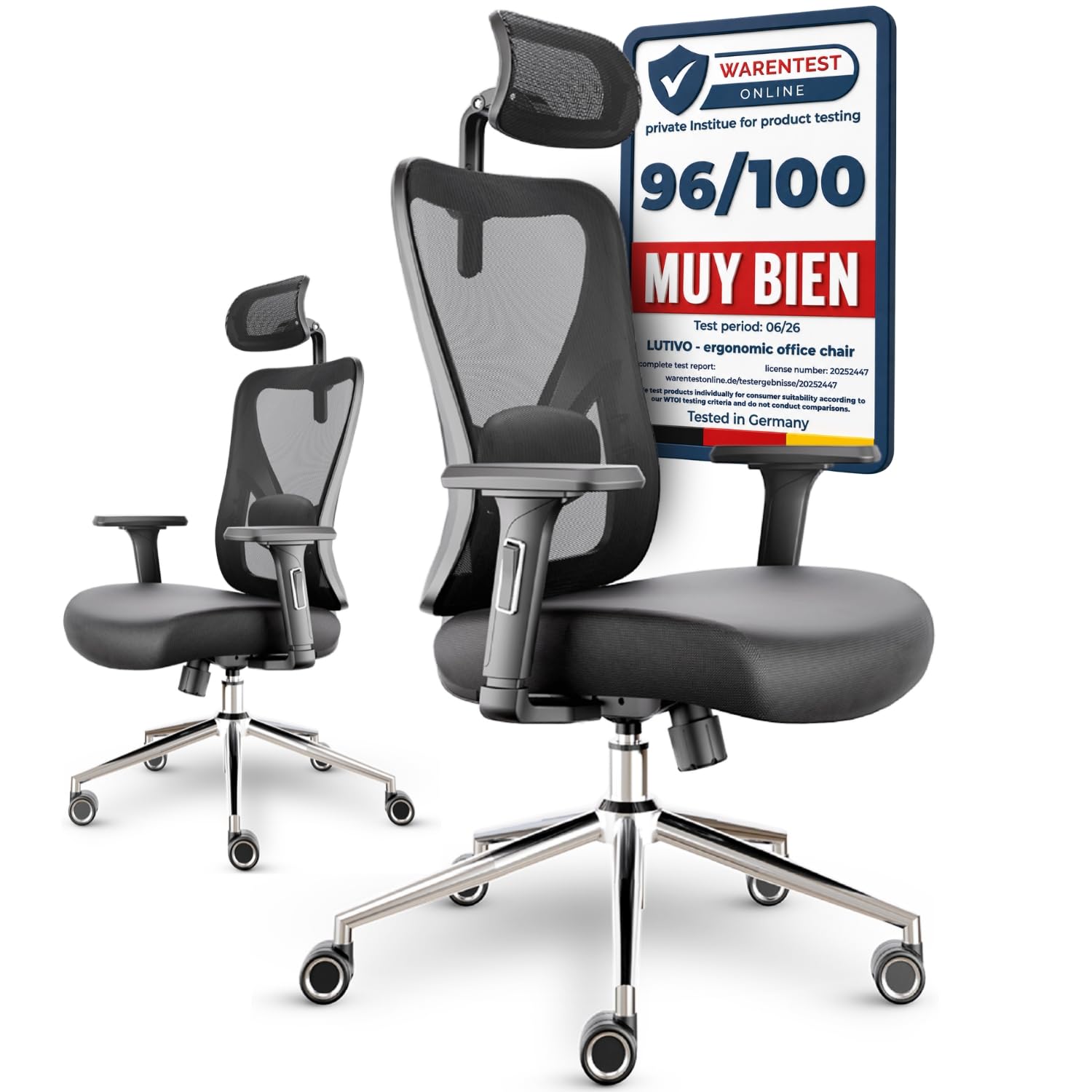 Alpha Silla Escritorio [Original] Silla giratoria sobre Ruedas | Silla ergonómica con 11 ajustes de Confort para hasta 150 kg | Silla Oficina para Trabajar Desde casa