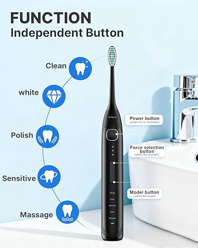 Miniatura 3 de Operan Cepillo de dientes eléctrico recargable con 6 cabezales de cepillo, cepillo de dientes eléctrico para adultos con 5 modos e impermeable IPX7,