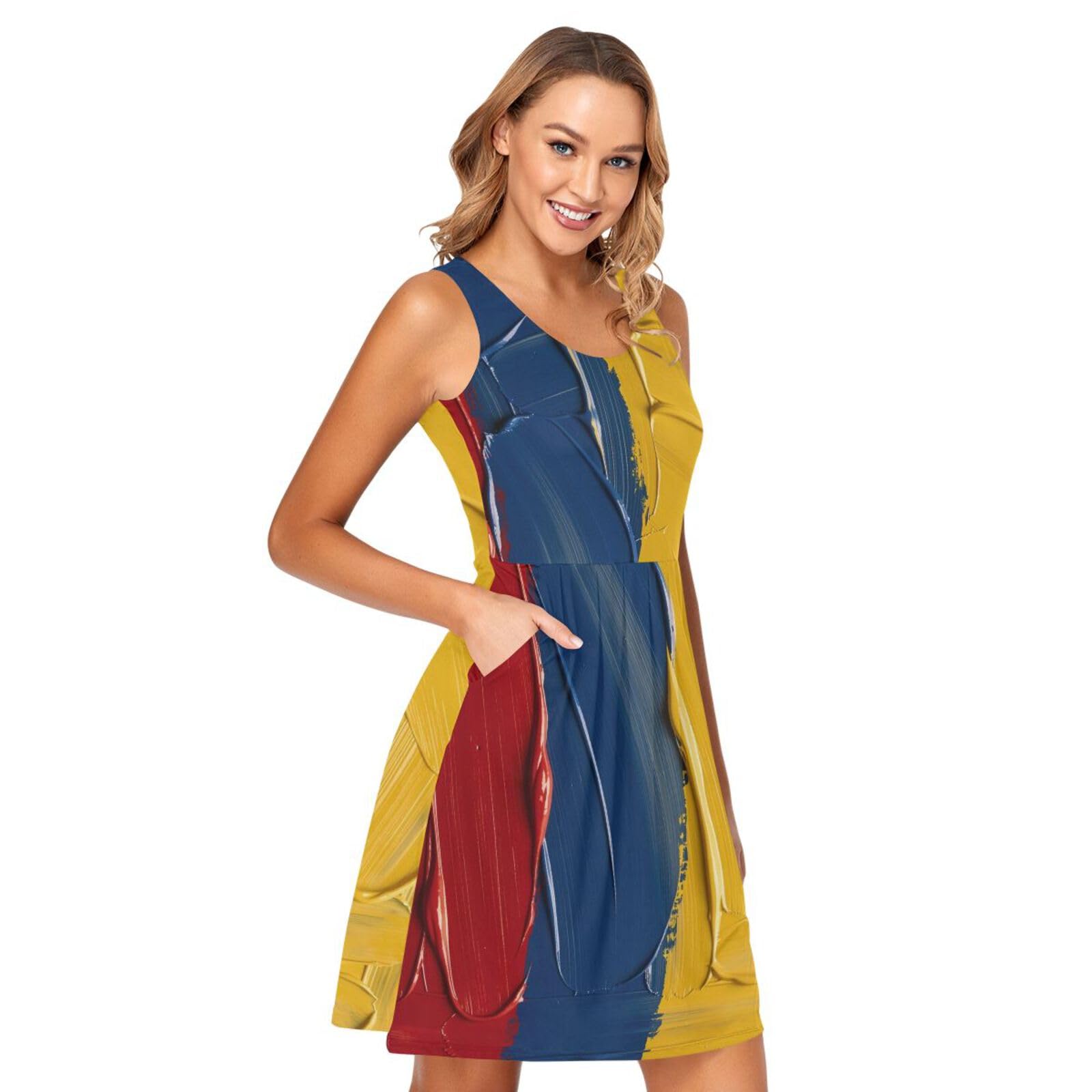 Vestido de Colombia sin mangas para verano con bolsillos prácticos y diseño casual de bandera 8