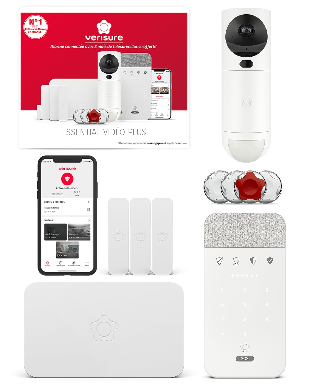 Verisure Alarme L Maison ou Appartement Connectée sans Fil – Système de Sécurité 10 Pièces avec Caméra HD Intérieure, Application Mobile, Sirène – Installation DIY Facile – Option Télésurveillance