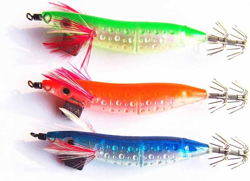 5 PCS 8cm / 8g Banana Wood Shrimp Squid Hook Luminous Fluorescent Squid Jig # 2.0