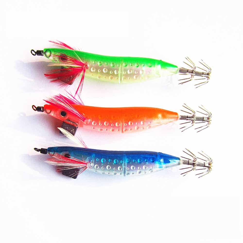 5 PCS 8cm / 8g Banana Wood Shrimp Squid Hook Luminous Fluorescent Squid Jig # 2.0