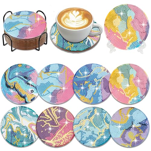 Muzagroo Art Diamond Painting Coasters Kits for Adults, Marble Ocean Art Coaster Kits for Beginners, 8 PCS(Marble)