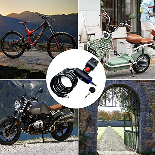 Bike Cable Lock With Key, Weatherproof Heavy Duty Bicycle Lock,Outdoor Anti-Theft Bicycle Lock With Included Mounting Bracket,4Ft Self Coiling 12Mm Braided Steel Cable,For Bicycles,Scooters,Gates #TOP6
