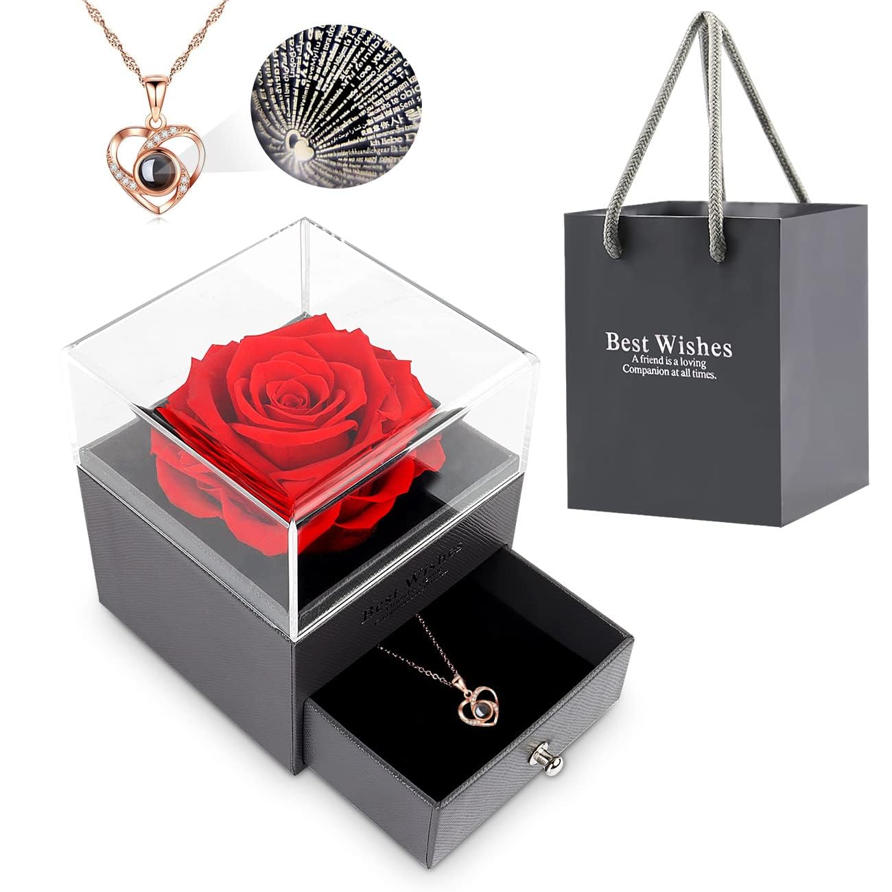 ZALPHARM Gifts For Girlfriend,Wife,Love-Marriage Anniversary Preserved Rose Flower With Heart Necklace-Valentine Gift For Girlfriend/Cute Birthday Gift For Wife Special Love,Adult-image-14