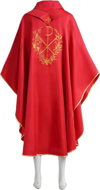 Red Priest Chasuble Catholic Church Father Vestment Mass Robe Religious Ceremony Clothing Apparel