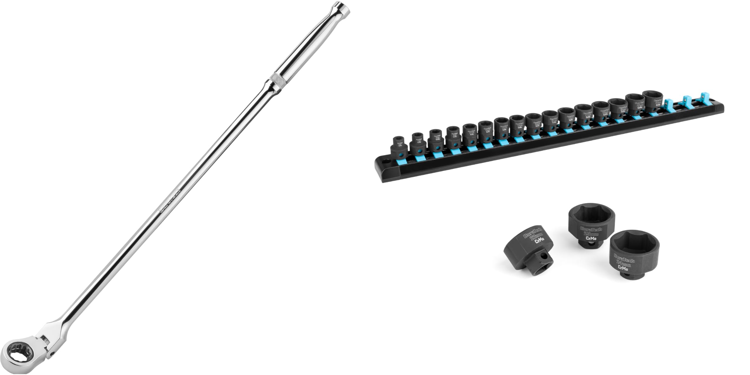 DURATECH Extra Long Flex Head Ratchet Wrench&19-Piece 3/8