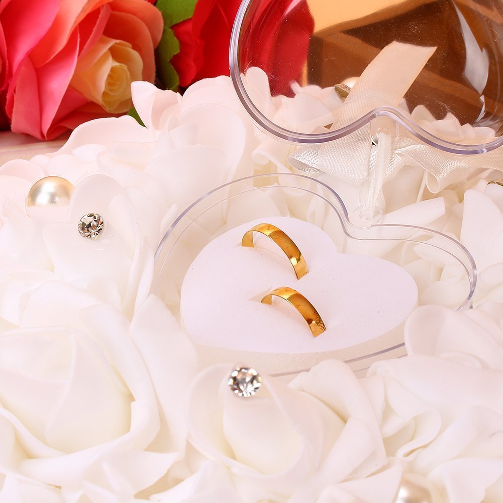 Oreiller Anneau de Mariage, zJchao 15 x 13 cm forme coeur cadeau anneau coussin oreiller romantique rose alliance bague coussin Boîte Bague de service la mariage