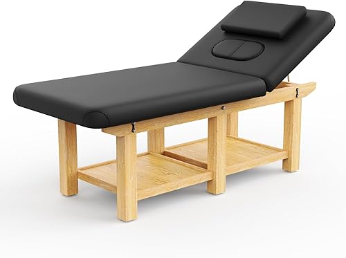 Miniatura 10 de Cama de masaje de madera ajustable y resistente, amplia mesa de masaje estacionaria para tratamiento, mesa de terapia física, cama facial Black1 -