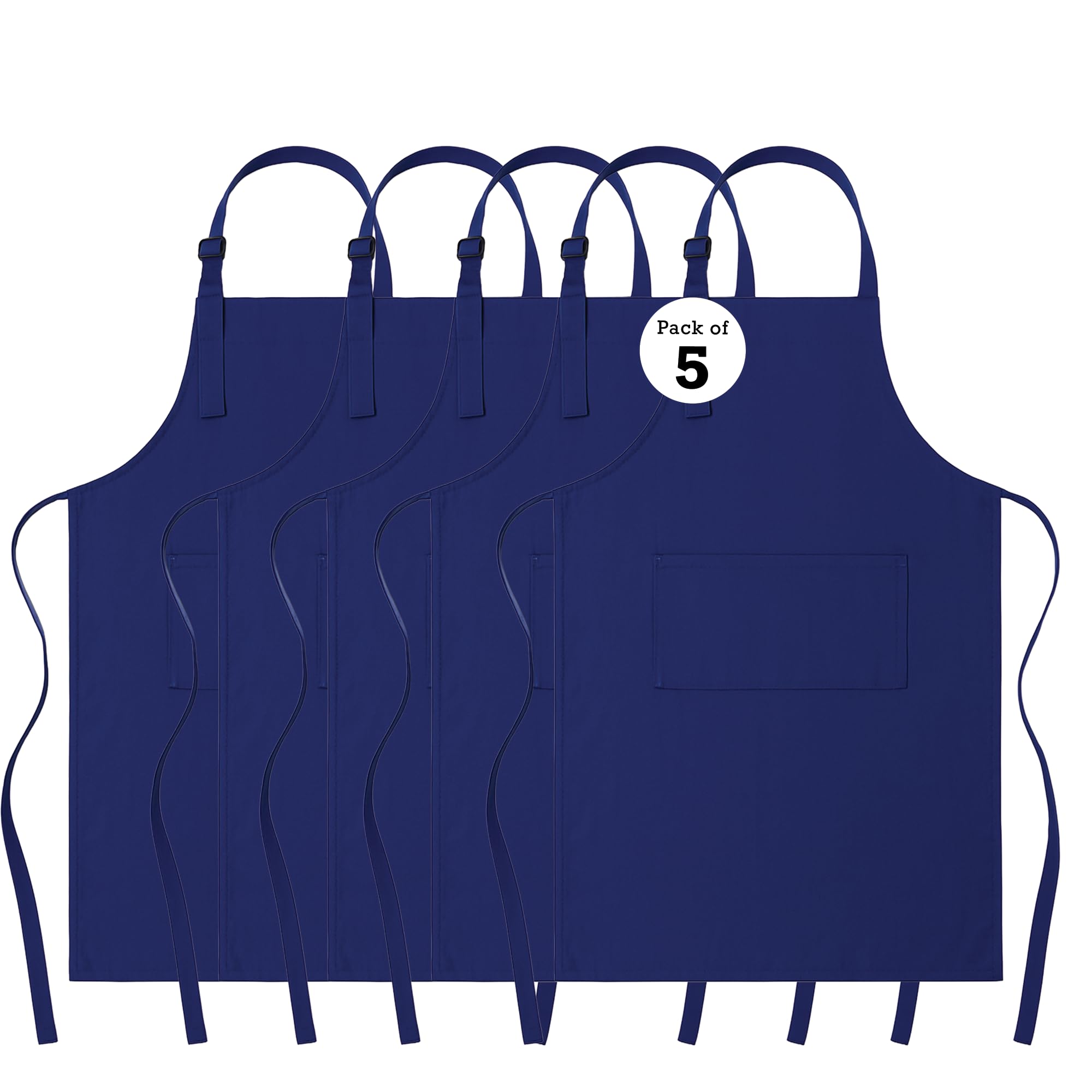 Rajrang Unisex Sodalite Blue Cotton Chef Apron With 3 Pockets | Blue Full Length Cooking Aprons For Men & Women | Durable Kitchen, Bbq, Gardening And Work Use | Machine Washable Pack Of 5