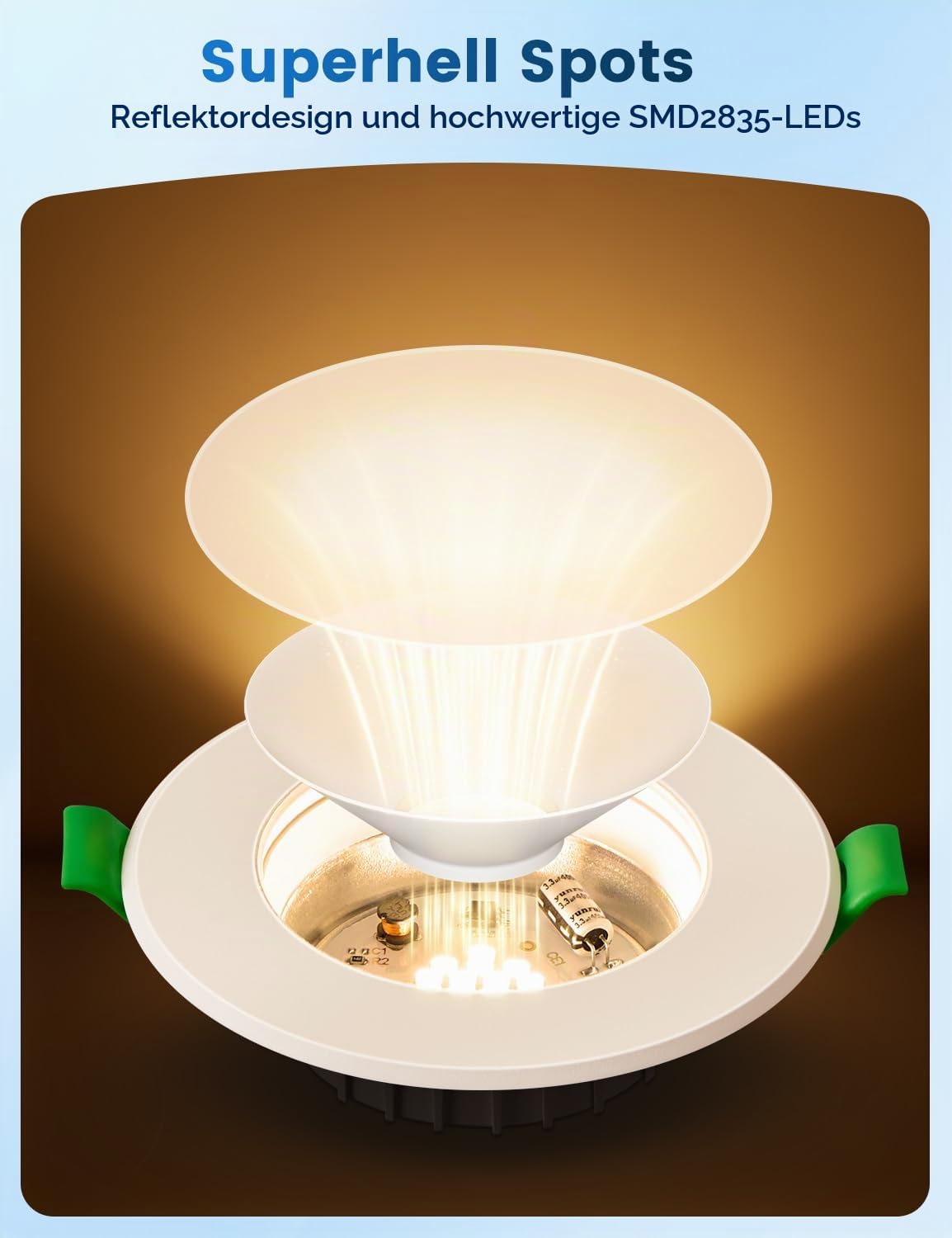 LED Einbaustrahler 230V Energieklasse B, 5W 800LM Warmweiß LED Spots | 68-80mm Lochmaß Spots Deckenleuchte, Ultra Flach IP44 Deckenspots für Badezimmer, Küche Wohnzimmer, Nicht Dimmbar, 12 Stück