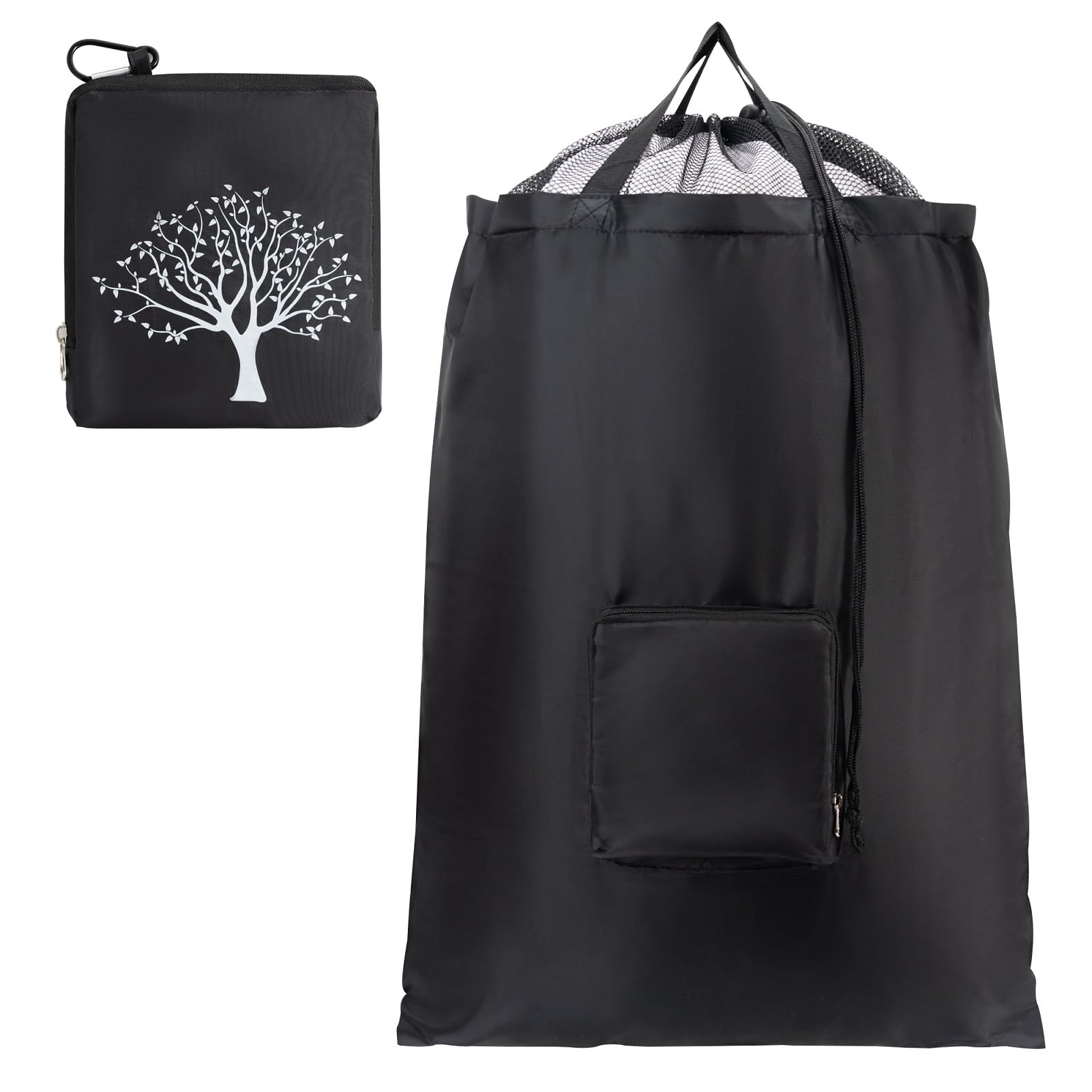 Travel Laundry Bag CLEADUS Foldable Dirty Clothes Bags Upgraded with Drawstring Mesh Handles and Carabiner Portable Suitable for