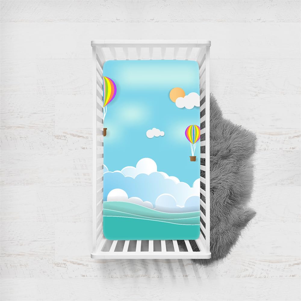Odot Cot Bed Sheets Fitted Sheets Travel Cot Sheets Cartoon Blue Ocean Print Microfiber Cozy Lightweight Breathable Mattress Protector for Baby Bedside Cribs Bassinet (Hot Air Balloon,60x120cm)