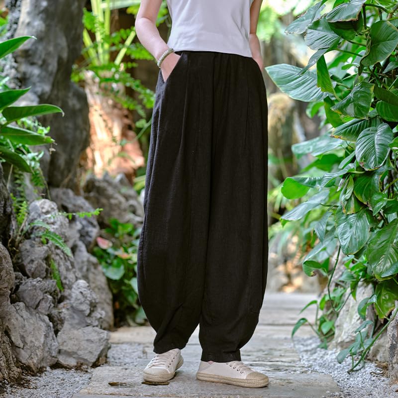 HEARTTOUCH Women's Linen Baggy Casual Cotton Bloomers Pants Lantern Trouser Harlan Pants with Pocket for Tai Chi Beachwear3