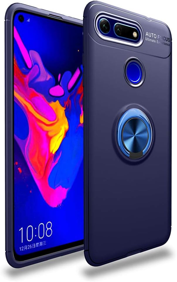 MHHQ Slim Thin Shockproof Case for Huawei Honor View 20 Phone Case With Kickstand Shock Absorption Flexible Soft TPU Cover Rotating Ring Holder Protective Cover for Huawei Honor View 20 -Blue