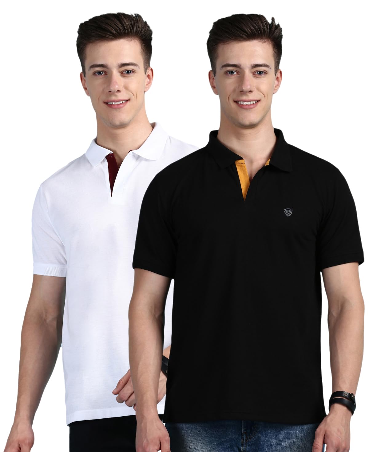 lux cozi Men's Pack of 2 White and Black Regular Fit Polo Neck Half Sleeve Soild Casual T-Shirt (Size : 95cm)-picture-32