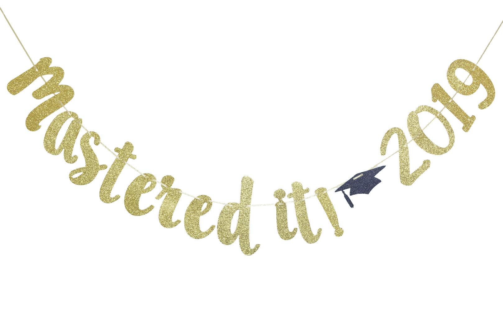 Mastered It 2024 Banner, Graduation Sign, Class of 2024 Congrats Grad Party Decorations Congratulations Assembled Photo Backdrop Supplies (Gold Glitter)