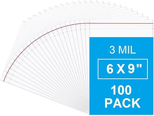 Miniatura 1 de Bolsas de celofán transparentes de 100 unidades con línea roja bolsas de polietileno de plástico con cierre resellable de 3 mils de grosor 6 x 9