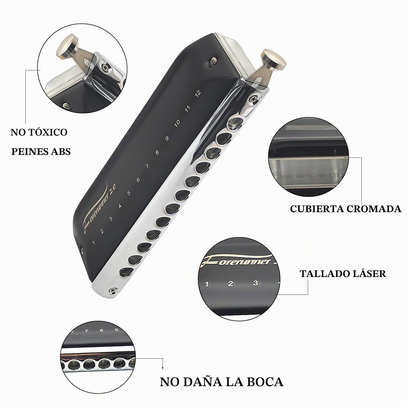 Armónica cromática Forerunner 2.0, 12 agujeros y boca, 48 tonos, órgano armónica sin válvula, peine ABS transparente, para jugadores, principiantes, adultos (Forerunner 2.0 1248)
