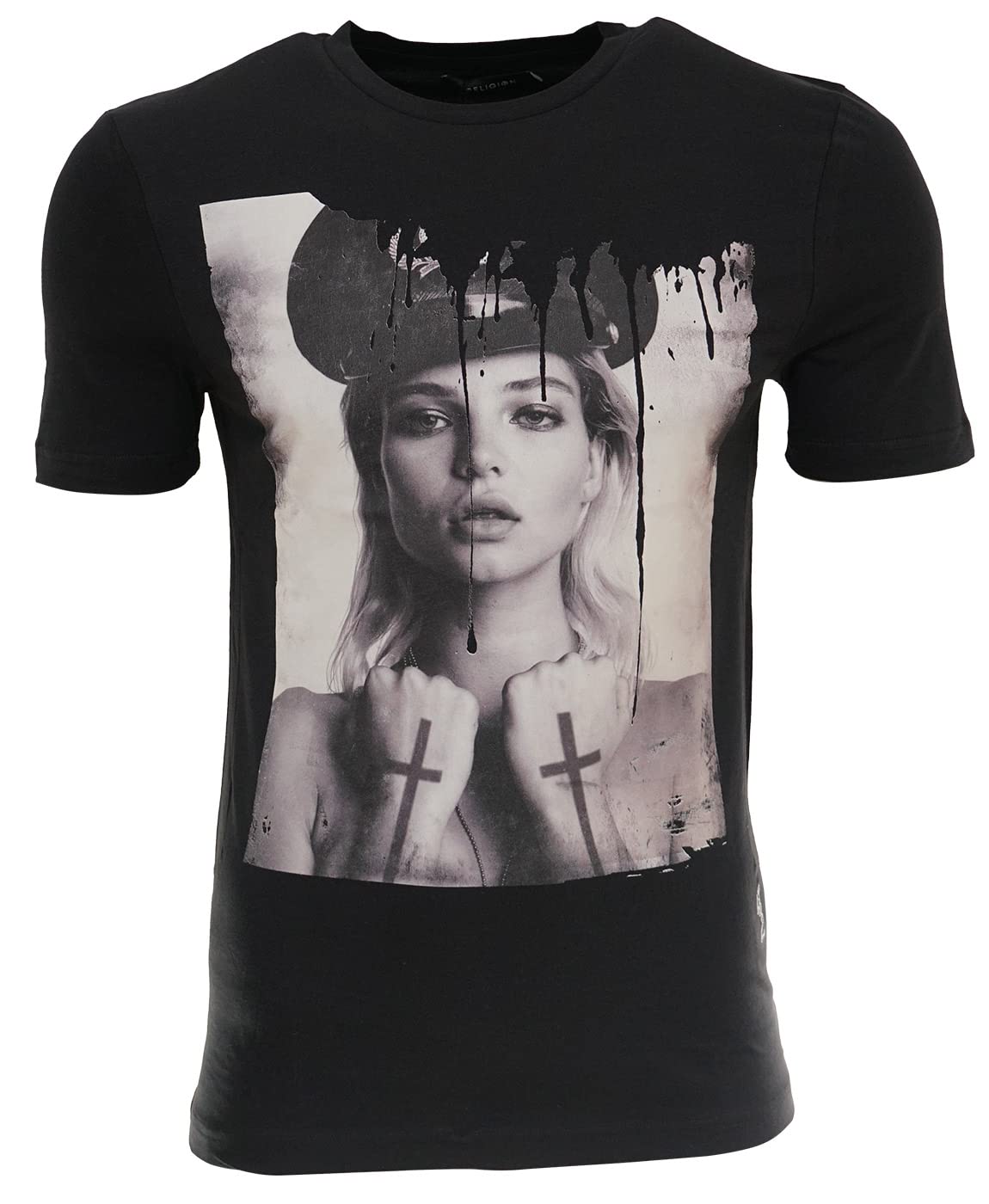 Religion Clothing TATTOO GIRL POLICE - Camiseta para hombre, negro azabache, M