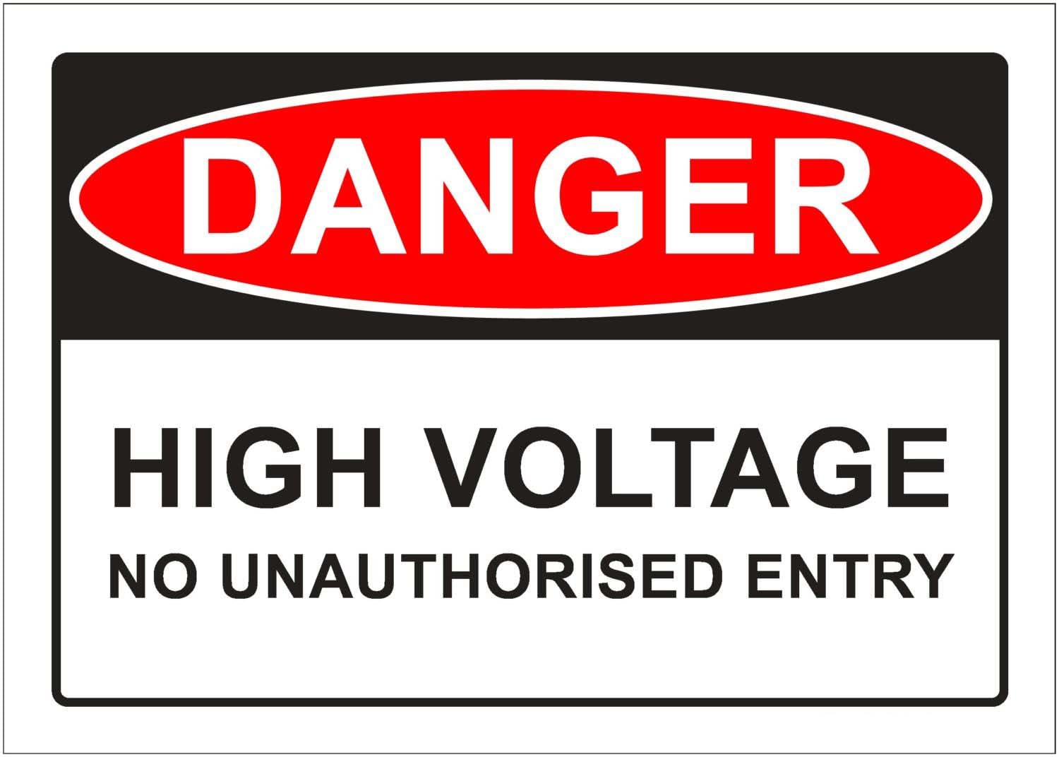 High Voltage No Unauthorised Entry Danger Sign, 12x8 Inch Metal Tin Sign, Electrical Safety Sign for High Voltage Areas