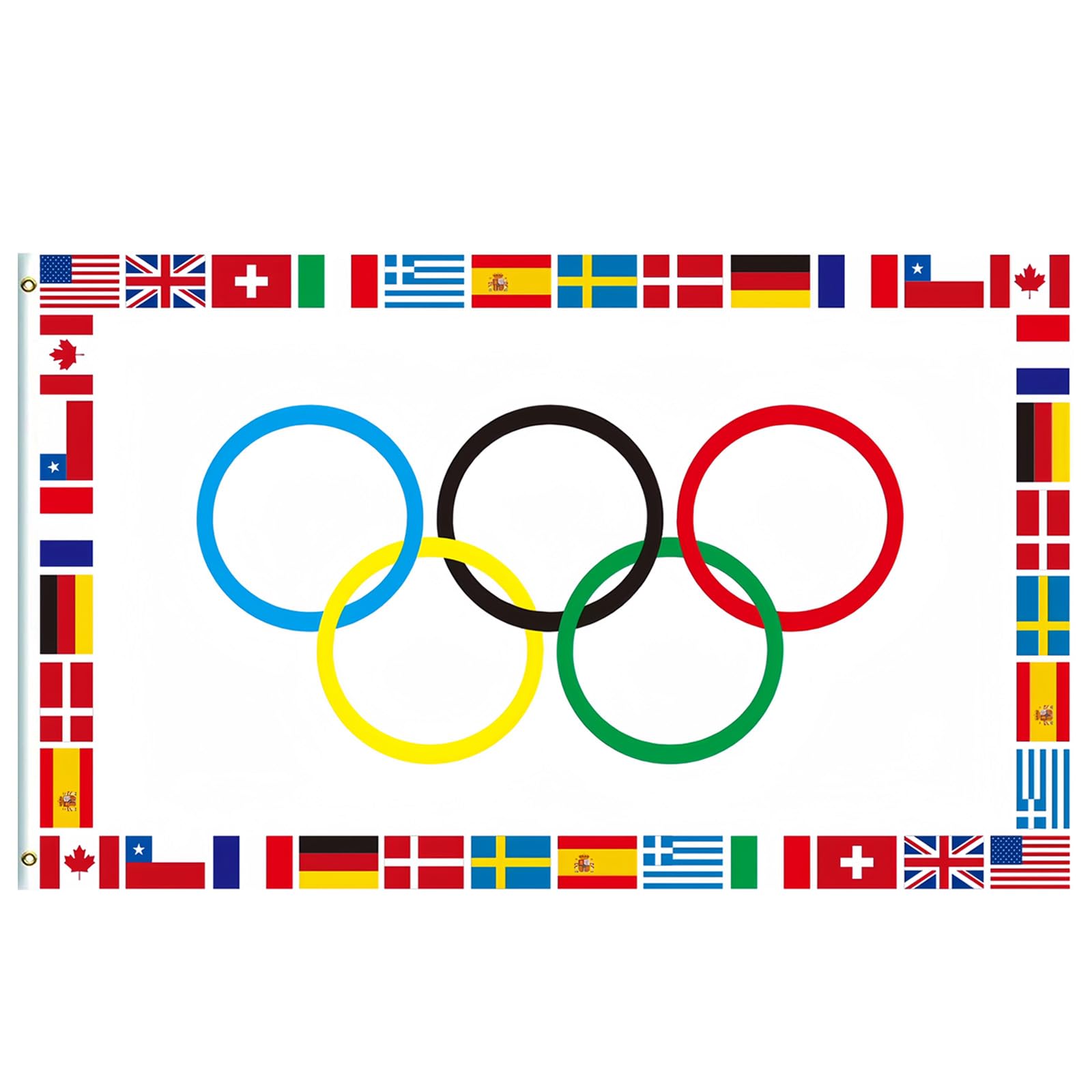 Large Olympic Flag 5x3ft With Five Rings for 2024 Games - Banner for Sports-Themed Party Decorations
