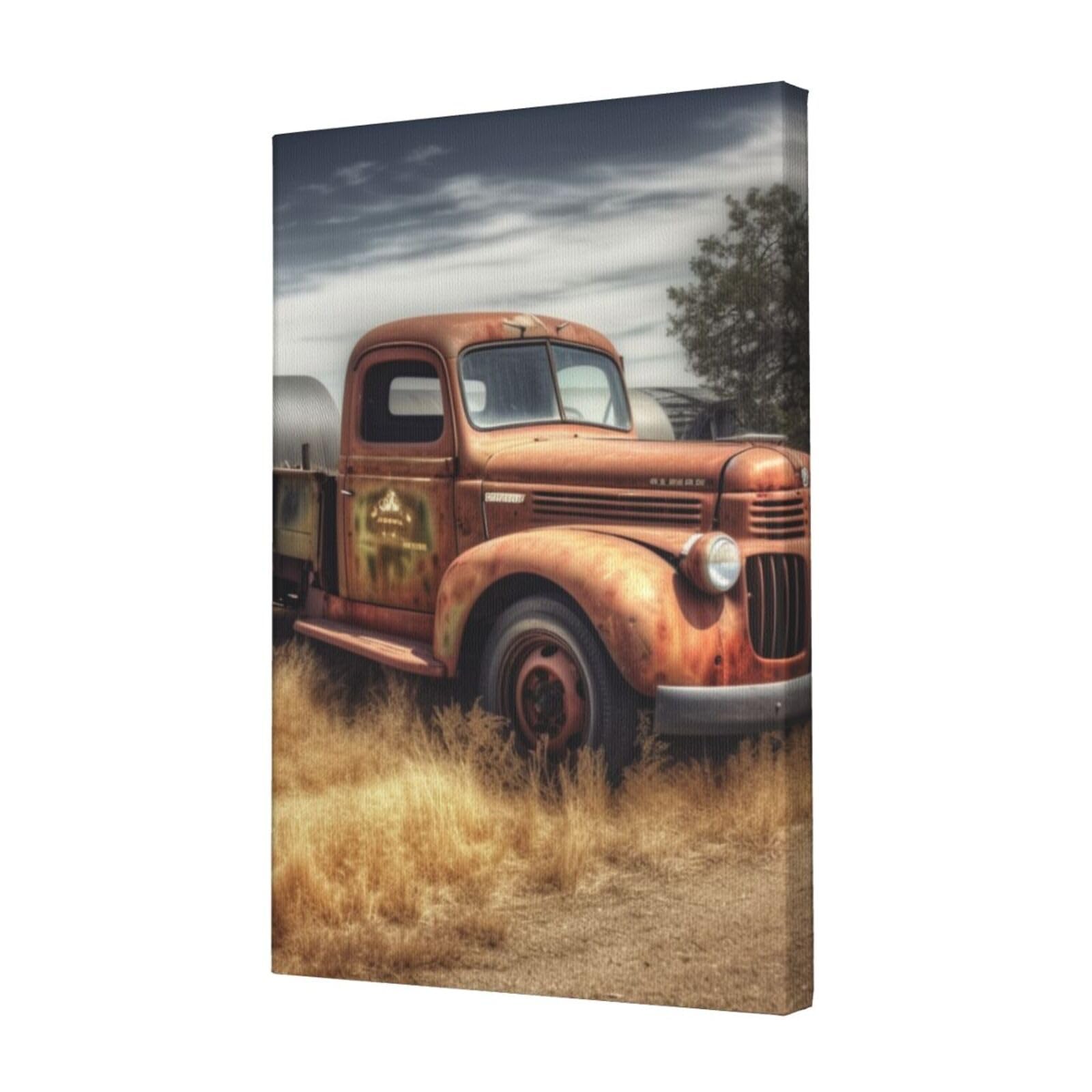 KLOPH Old Truck Car Canvas Wall Art for Living Room 12"x18" Modern Artwork Painting for Bathroom Hanging Canvas Prints Aesthetic Wallart for Bedroom Kitchen Office Wall Decor