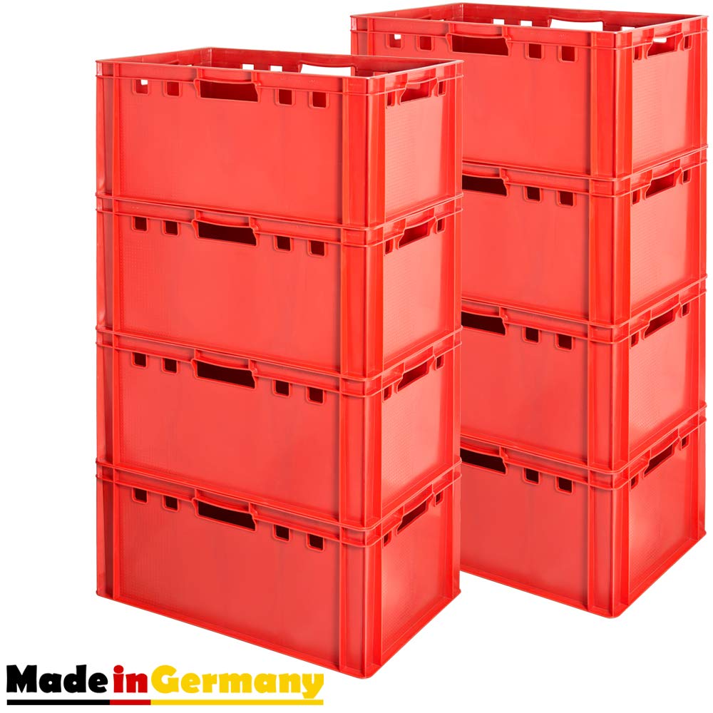 8 Stück E3 Fleischkisten Rot Kisten Eurobox Lebensmittelecht Metzgerkiste Box Aufbewahrungsbox Kunststoff Wanne Plastik Stapelbar Lagerkisten 60 x 40 Kingpower