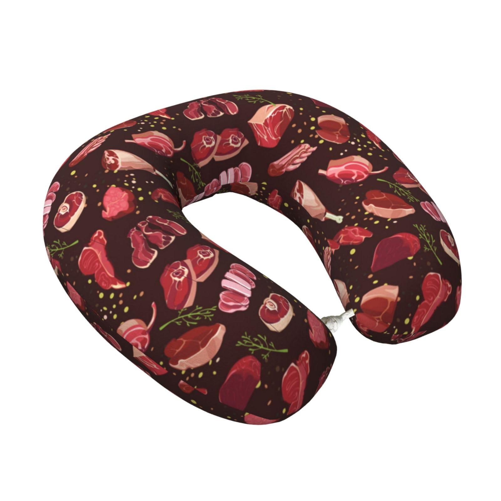 LKYMOH Steak Pattern, Travel Neck Pillow U-Shaped Memory Neck Support Soft Comfortable With Washable Cover For Airplane Car Traveling and Office