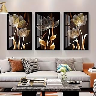 3 Pcs Black And Golden Flowers 12x16inch Wall Art for Modern Home, Office, Living Room, Bedroom Decor,Unframed Canvas Poster Wall Art