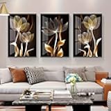 3 Pcs Black And Golden Flowers 12x16inch Wall Art for Modern Home, Office, Living Room, Bedroom Decor,Unframed Canvas Poster Wall Art