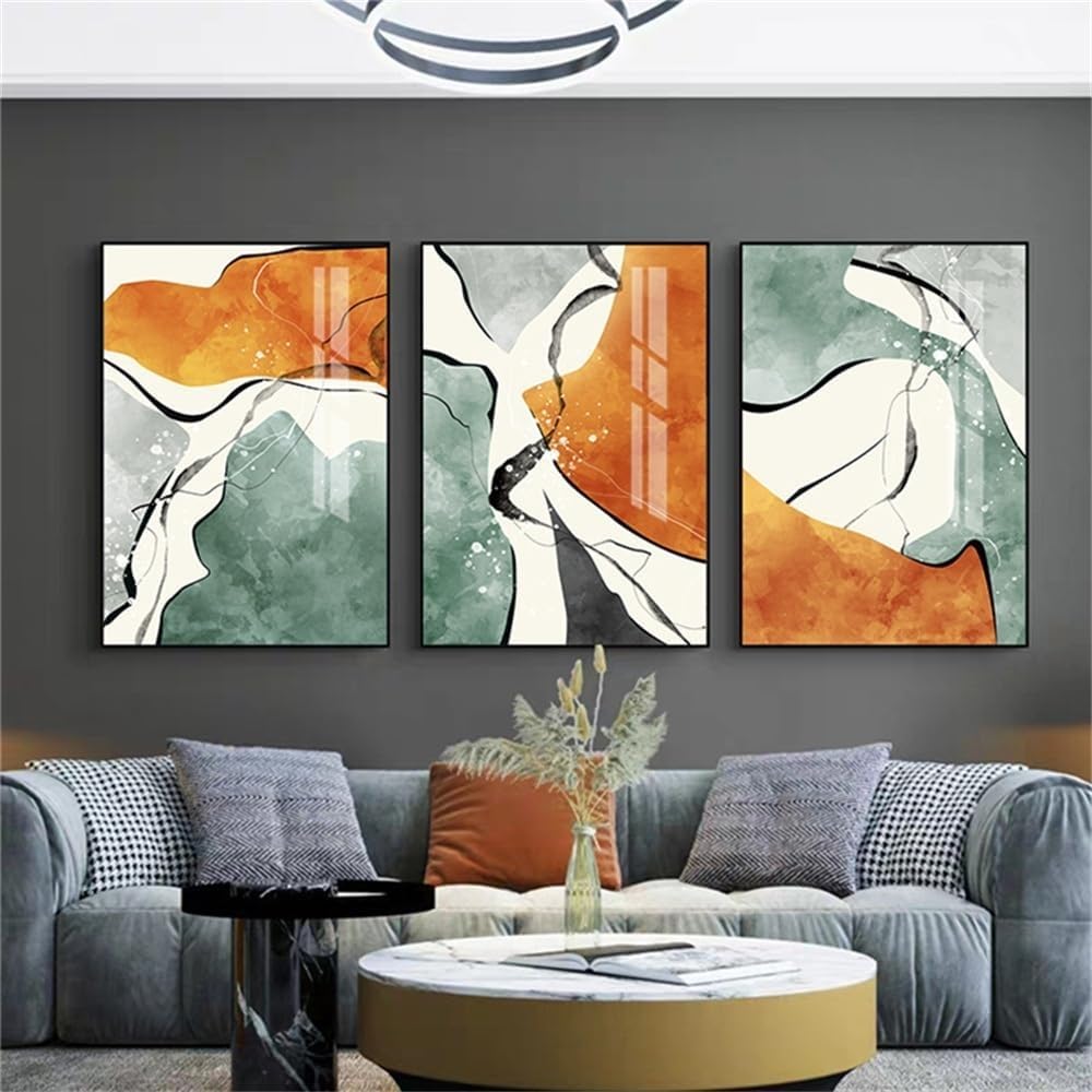 Hurcp Orange/Green/Gray Set Of 3 Canvas Poster Abstract Color Block Modern Luxury Nordic Wall Art Prints Gift Bedroom Living Room Dorm Gallery Corridor Decor Picture,A3 (30X42cm)