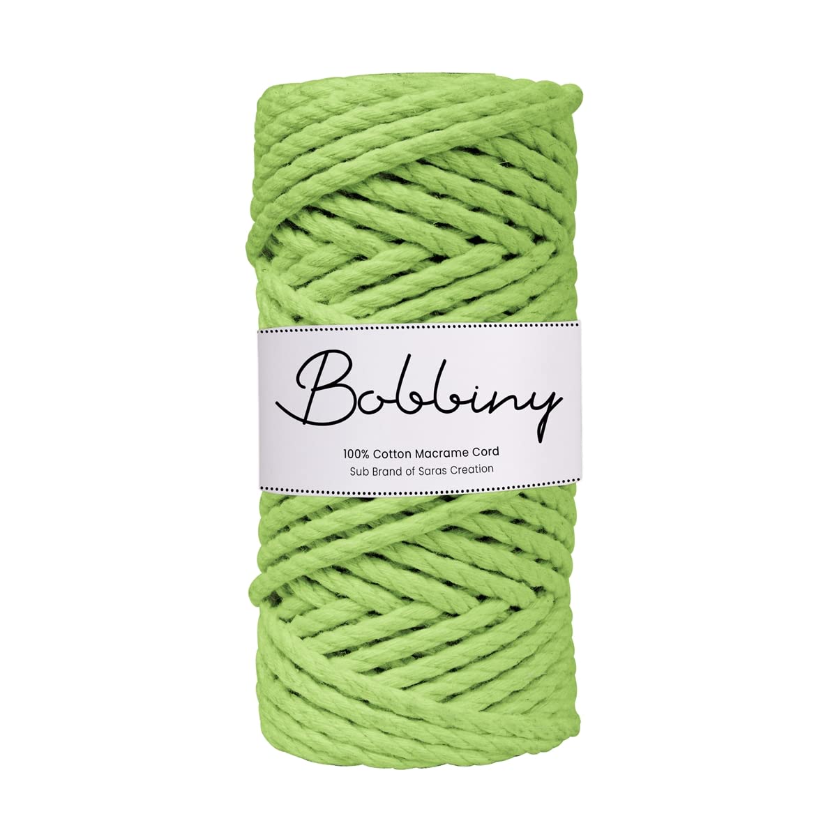 BOBBINY 3 Ply Twisted Macrame Cotton Cord Dori (Roll Packaging) Thread For Macrame DIY And Other Projects | Parrot Green | 3Mm, 20 Meter, 1 Count