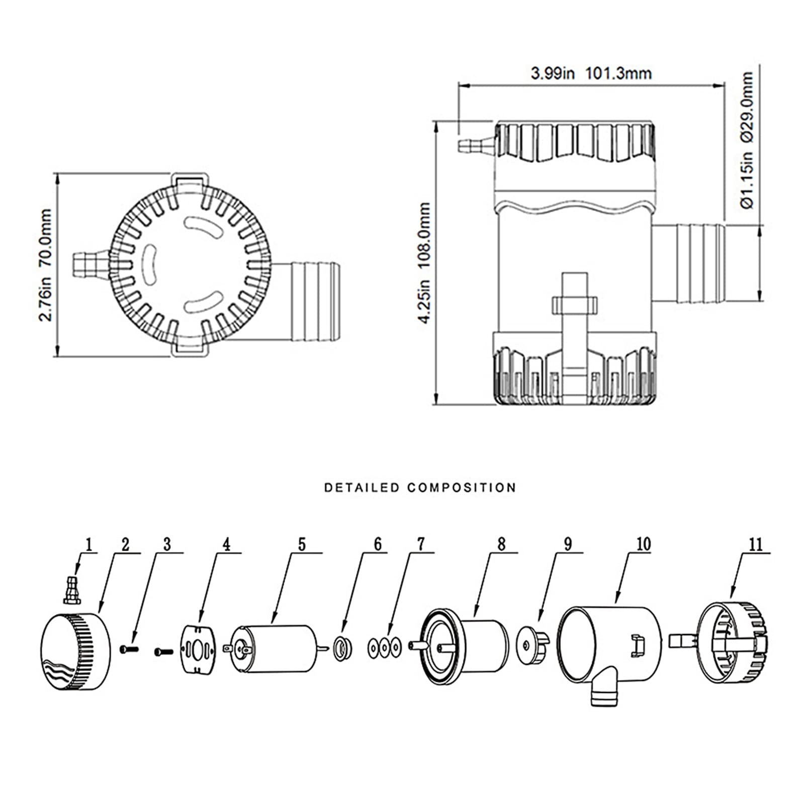1100GPH 12V Tauch-Bilgenpumpe Effizienter Motor Anti-Airlock-Schutz Marinezubehör