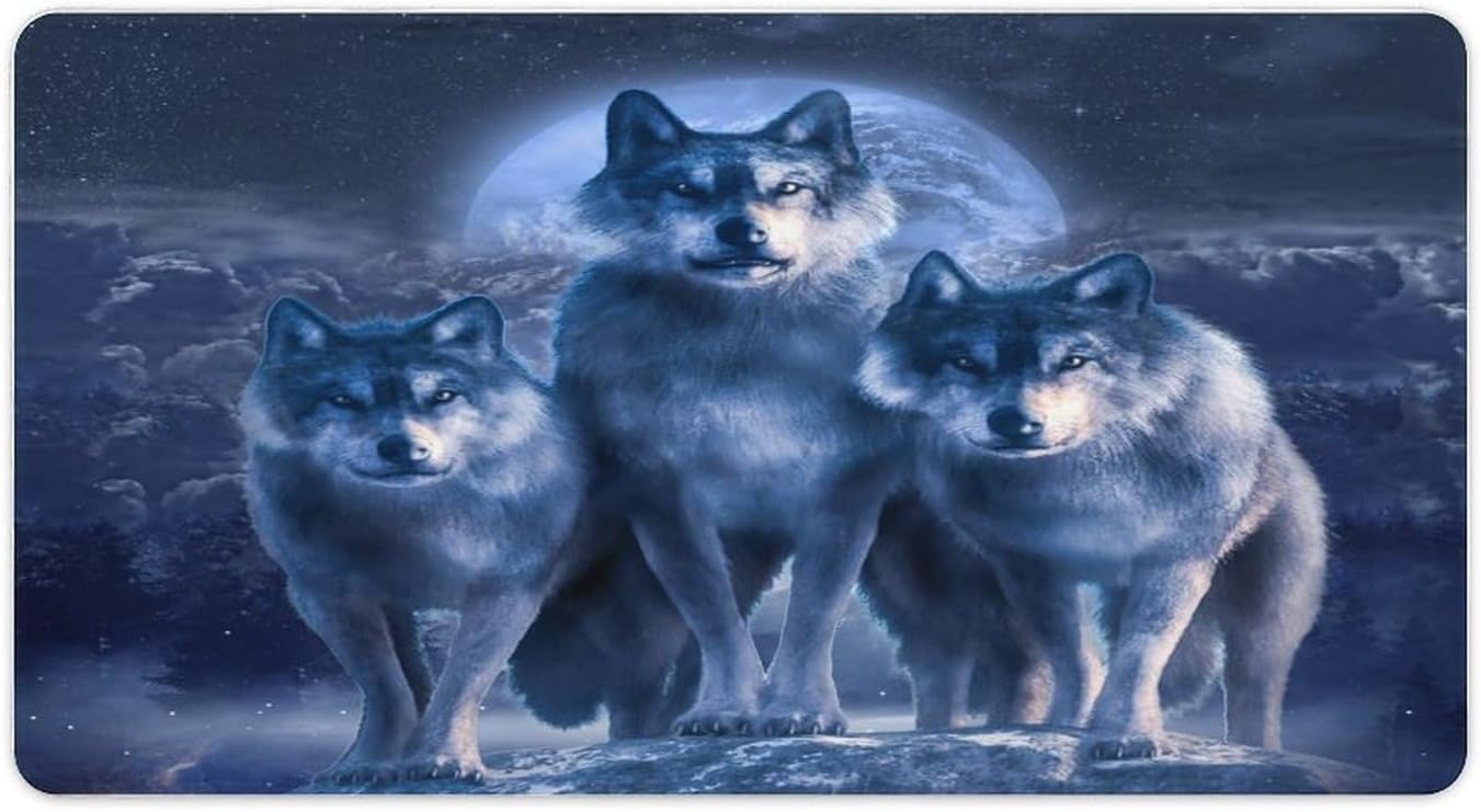 Horror Wolves Waterproof Desk Mat Gothic Dark Animal Themed Forest Black Wolf for Wireless Mouse, Computers, Laptop, Office 30L x 16W Inch