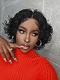 FANCEE Braid Pixie Wig Double Full Lace Curly Box Braided Bob Wig with Baby Hair Pre Plucked Knotless Squrare Part Mini Braid Wig