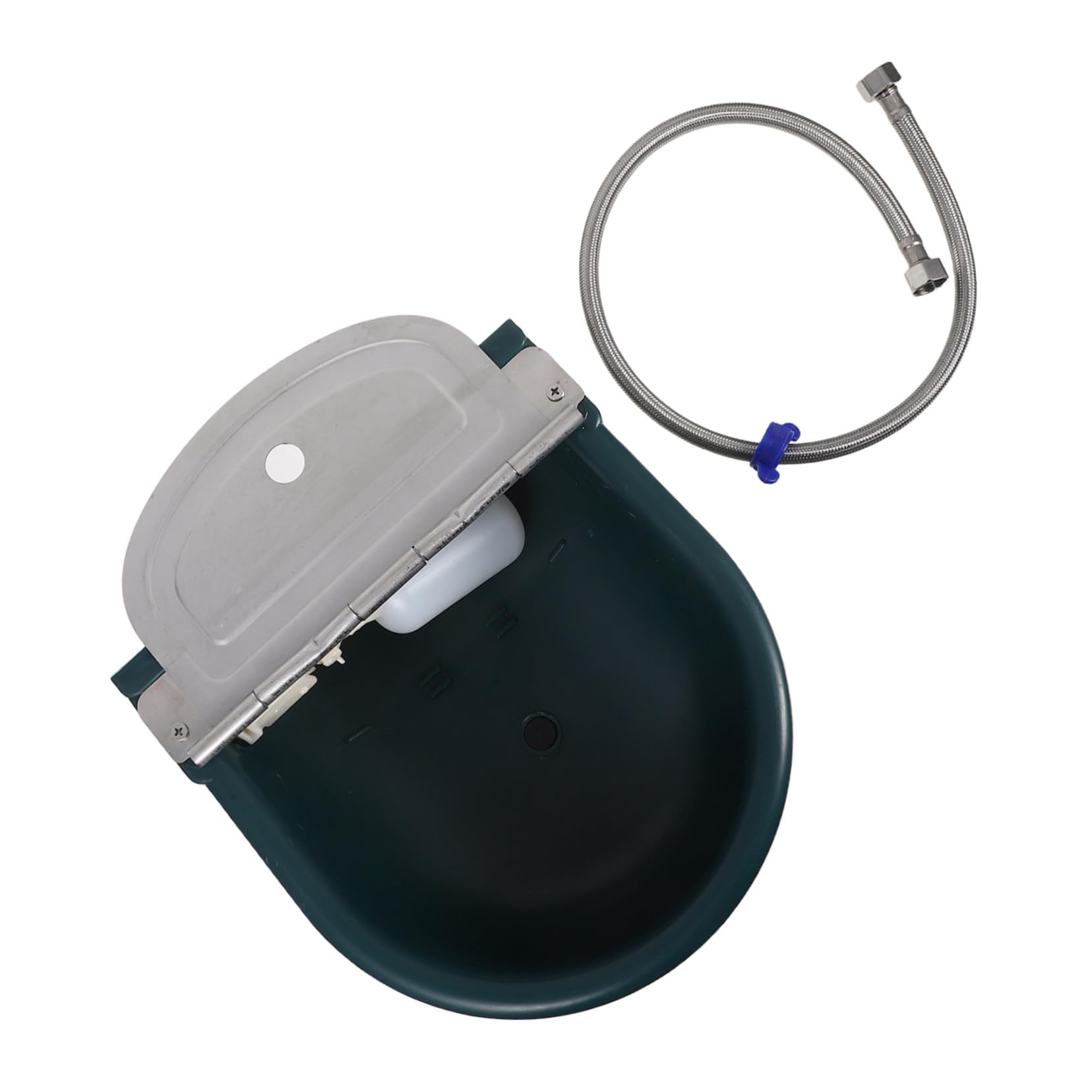Abreuvoir Automatique pour Animaux Élevage avec Valve Flotteur Cuvette Plastique Auto-remplissante Distributeur Eau pour Chevaux Bovins Chèvres et Moutons Tuyau Tressé INOX Système