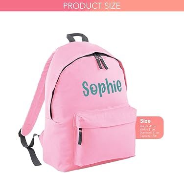 Print Maniacs Personalised School Backpack Large 18L Kids Travel Rucksack Junior Shoulder Collage Rucksack Back To School Girls Boys Lunch Swimming P.E Laptop Book Bag Name (Pink)