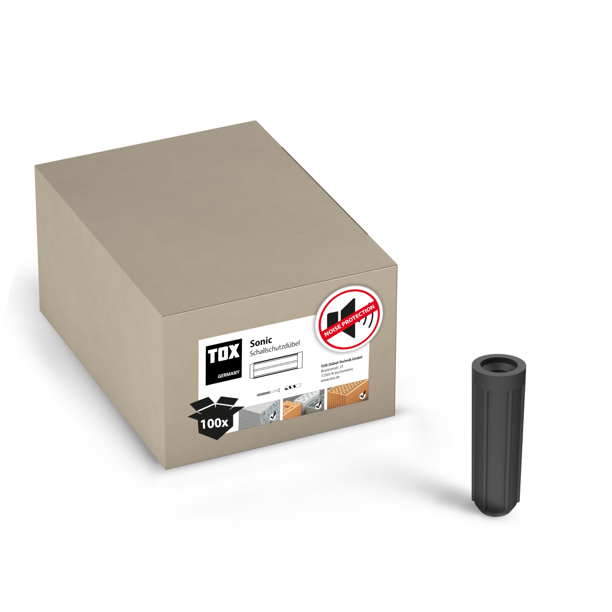 TOX Tasselli per isolamento acustico Sonic 12/40, tasselli per isolamento acustico con rivestimento in gomma, per sottostrutture e costruzioni fonoisolanti, 100 pezzi, 018100121