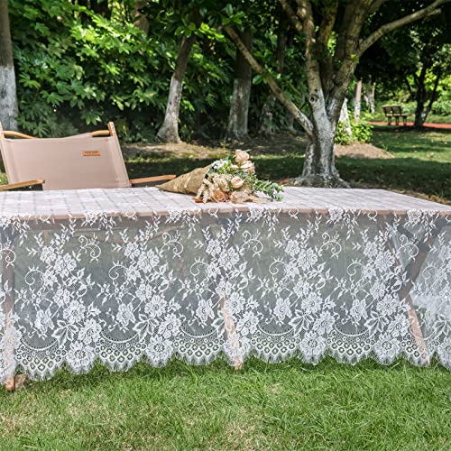 Tinwin Rectangle Lace Tablecloth 60X120 Inch White Vintage Runner Eyelash Fabric For Kitchen Dining Picnic Table Wedding Decor For Reception Home Decoration Tea Party Table Cover Baby & Bridal Decor-3 #TOP4