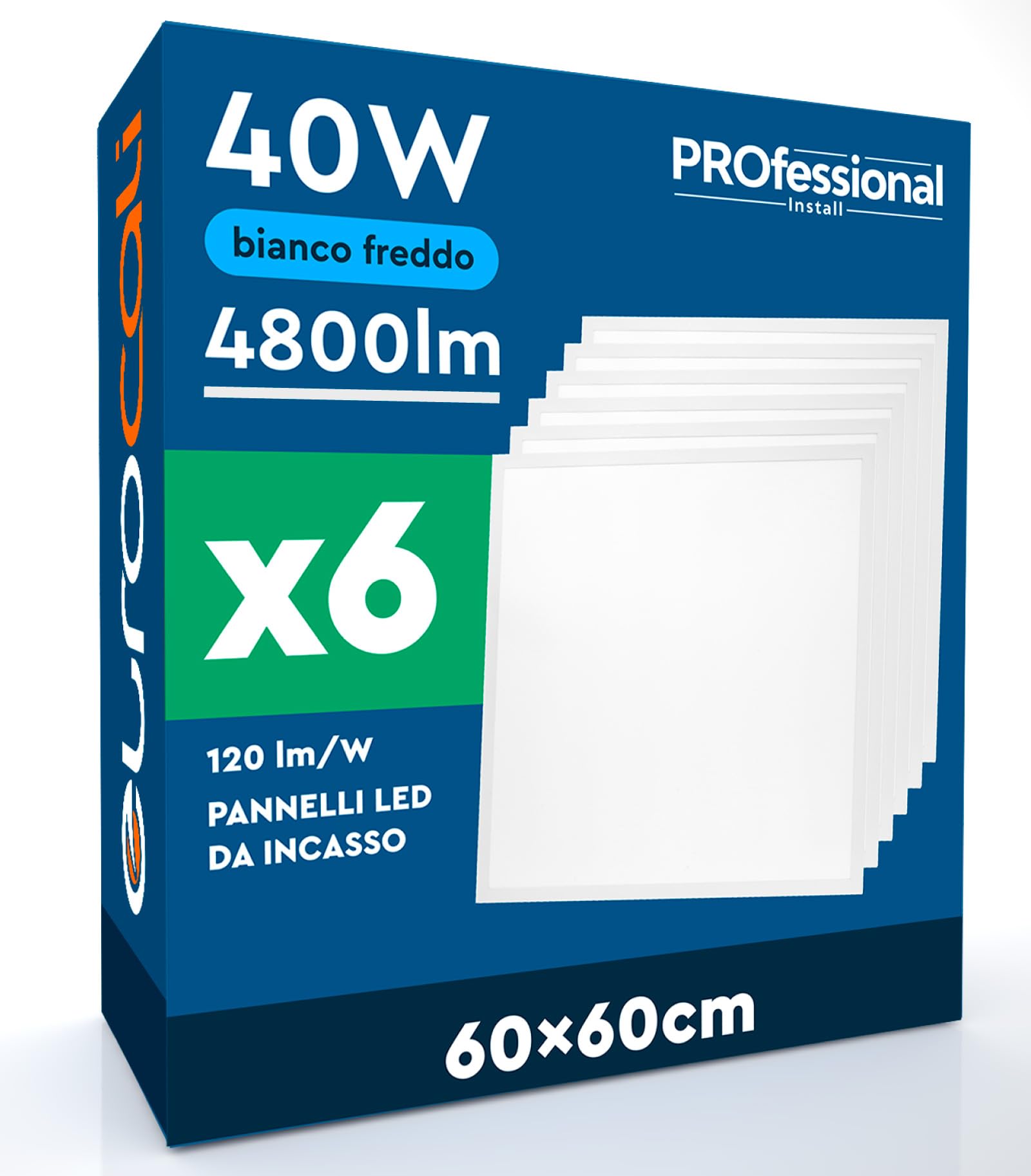 6 Pannelli LED 60x60 40W Quadrati da Incasso 4800 Lumen - Luce Fredda 6500K - Plafoniera da Ufficio Alta Luminosità 120 lm/W Lampada da Soffitto per Controsoffitti Modulari - Driver Incluso