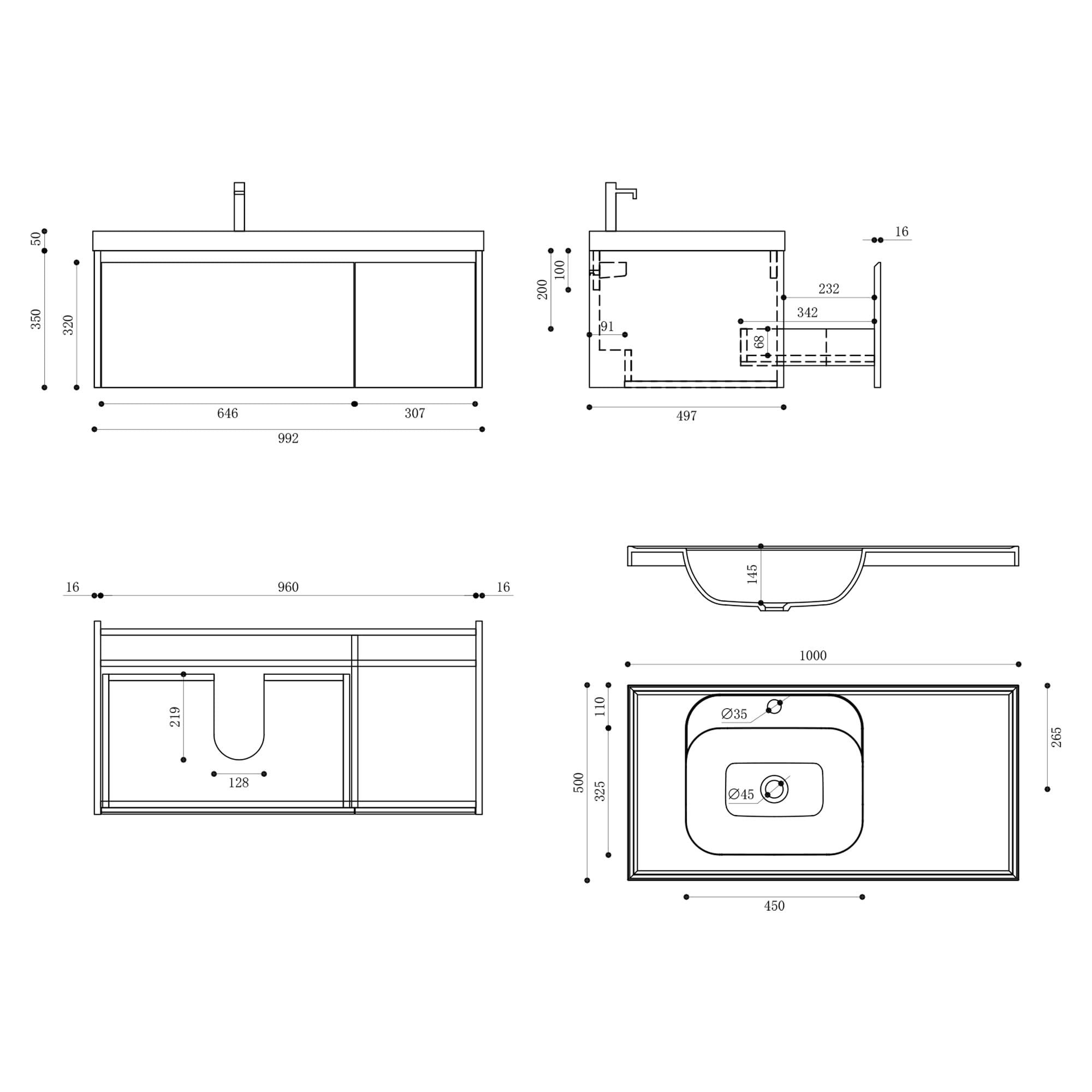 Mai & Mai Meuble de Salle de Bain Marron Clair avec Lavabo Meuble sous Vasque 100x50x40cm Meuble Suspendu avec Tiroir Salerno