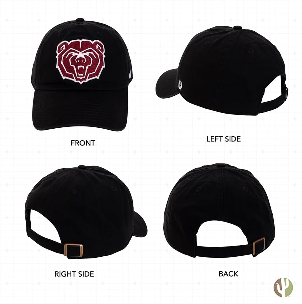 Desert Cactus Missouri State University Baseball Hat Bears MO MSU Brimmed Embroidered Cap Adjustable Cloth Strap Adult (Style A) Black - Image 3