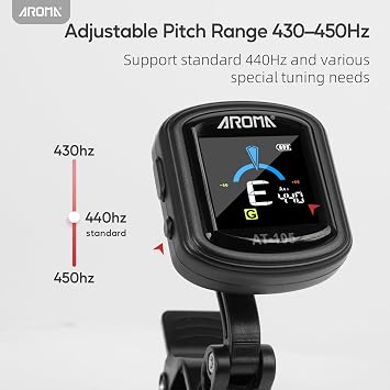 Aroma Guitar Tuner Clip On Rechargeable Chromatic Tuner for Guitar Bass Ukulele Violin Mandolin