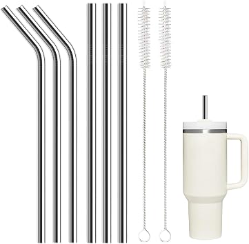 6 Pack Stainless Steel Straw Replacement 40 oz and 30 oz for Stanley Tumbler,3 Straight+3 Bent Reusable Straws with 2 Cleaning Brush Compatible with Stanley 40oz Stanley Cup Tumbler