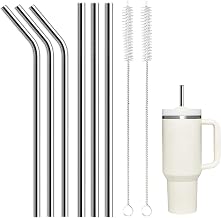 6 Pack Stainless Steel Straw Replacement 40 oz and 30 oz for Stanley Tumbler,3 Straight+3 Bent Reusable Straws with 2 Cleaning Brush Compatible with Stanley 40oz Stanley Cup Tumbler