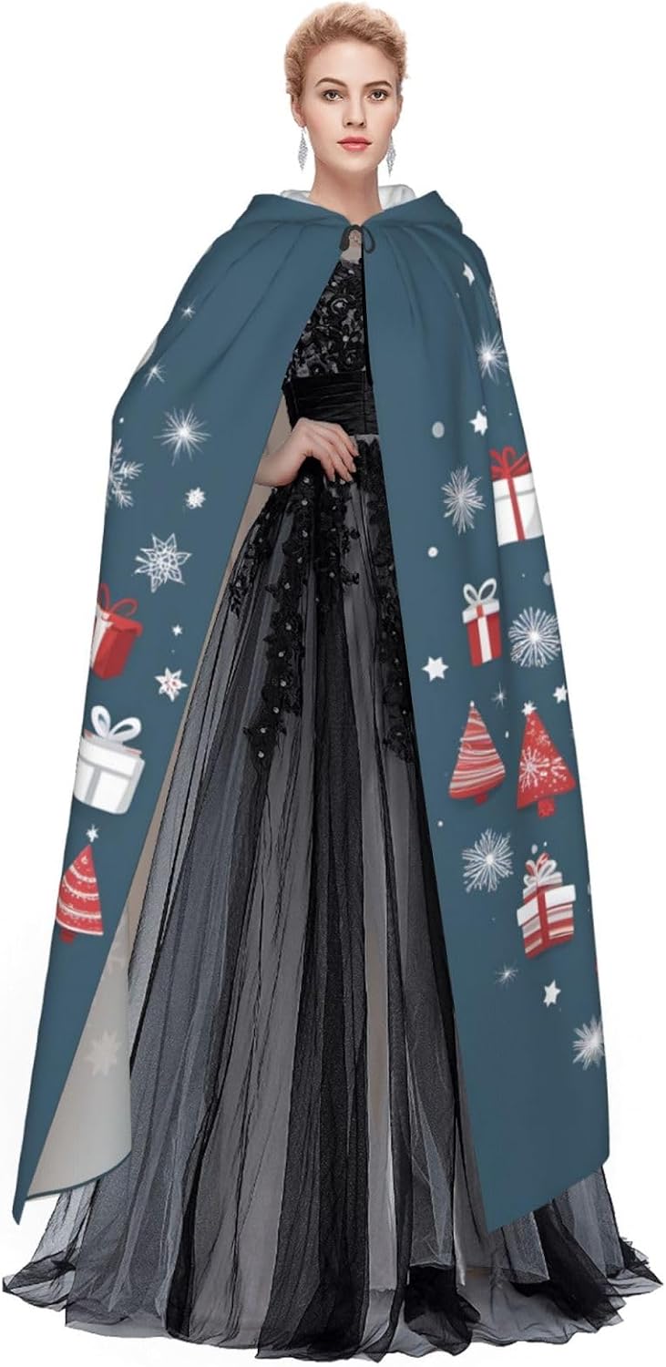 Unisex Full Length Hooded Halloween Christmas Party Robe Cloak Cape Cosplay Costume Men Women Many Great Prints Black
